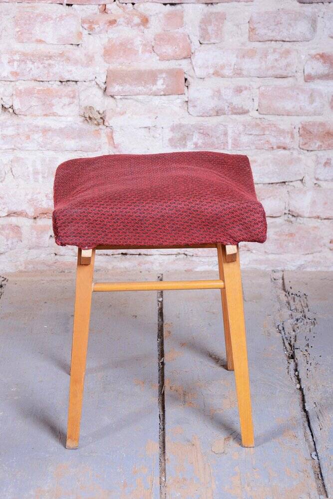 Mid-Century Stool in Upholstery and Beech, Slovakia, 1960s