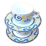 Two Real Stoneware Coffee Cups / Saucers