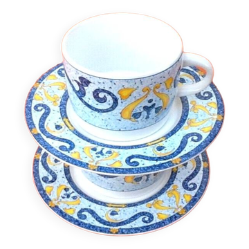 Two Real Stoneware Coffee Cups / Saucers