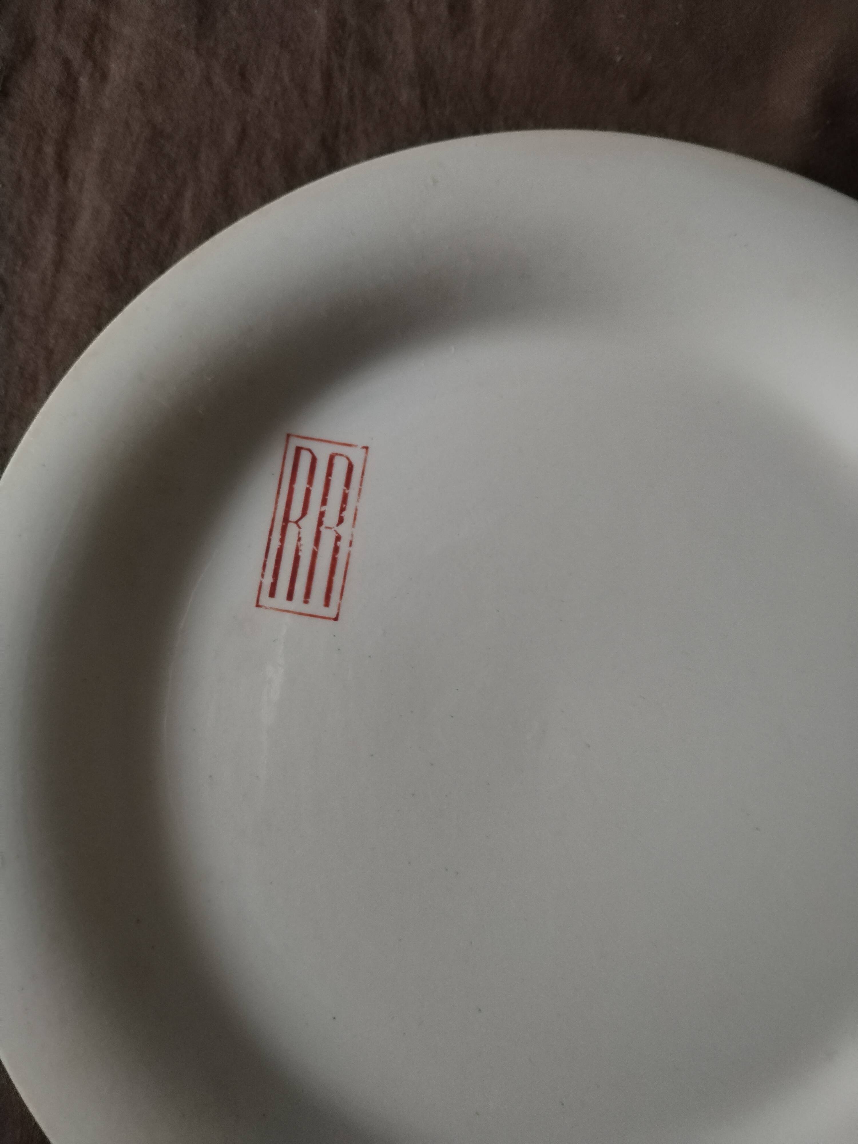 8 Longwy earthenware hotel plates 19th century initials RR
