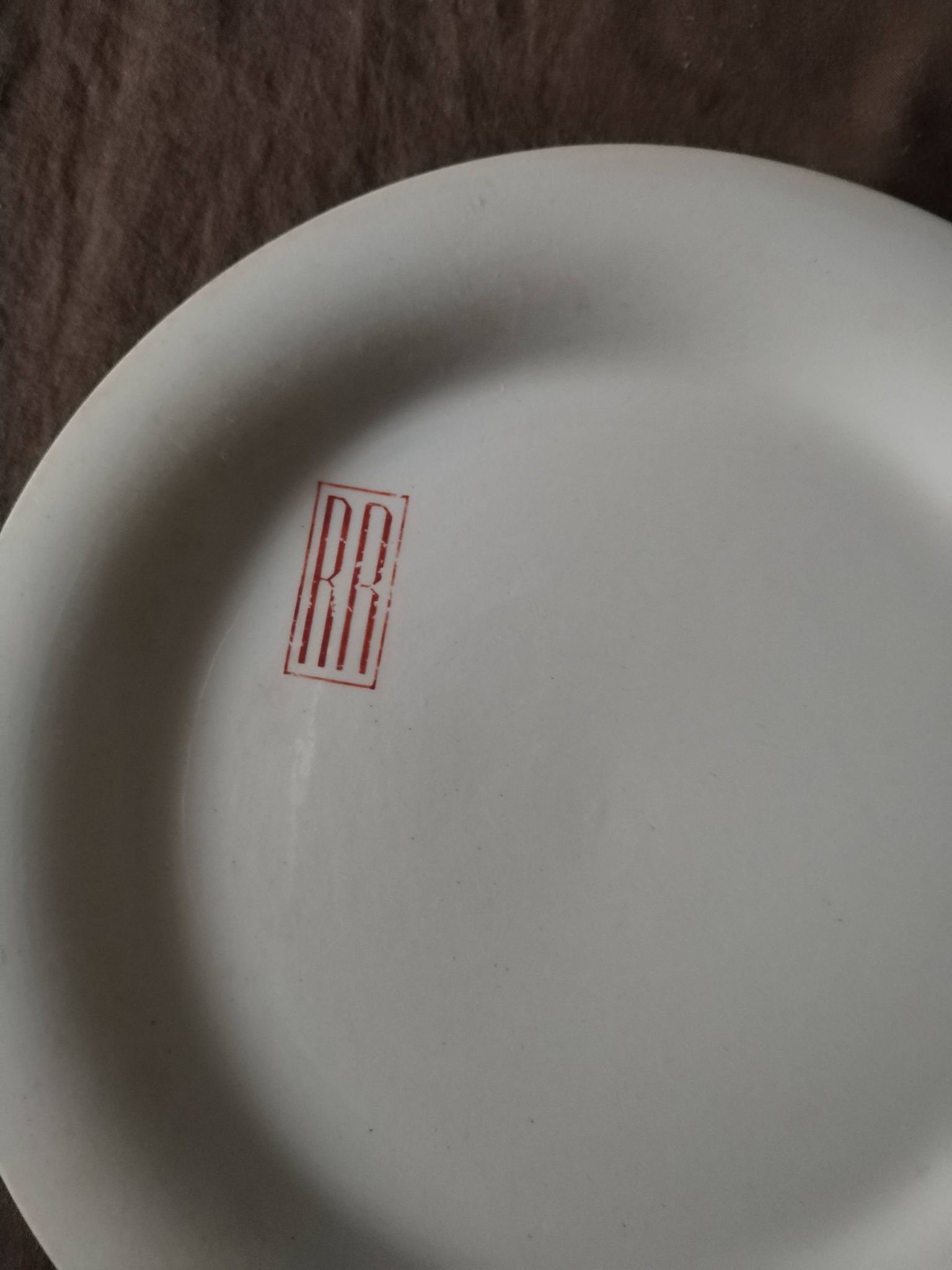 8 Longwy earthenware hotel plates 19th century initials RR