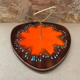 Antique multicolored ceramic cheese tray + vintage gold metal handle