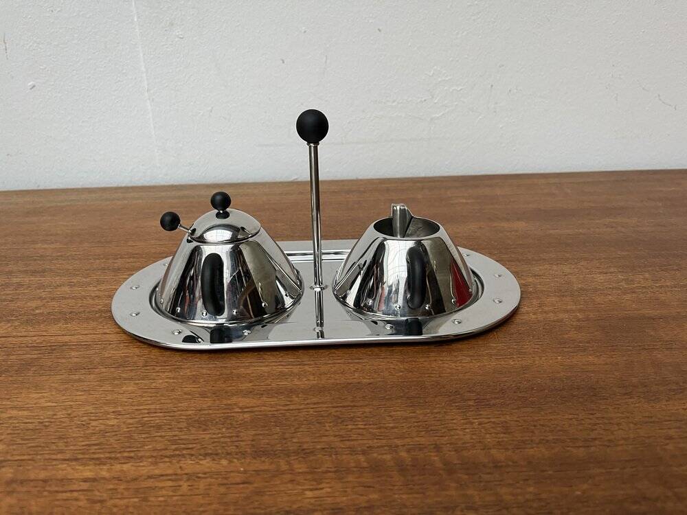Postmodern Italian plateau for sugar and milk by Michael Graves for Alessi, 1980s, set of 3.