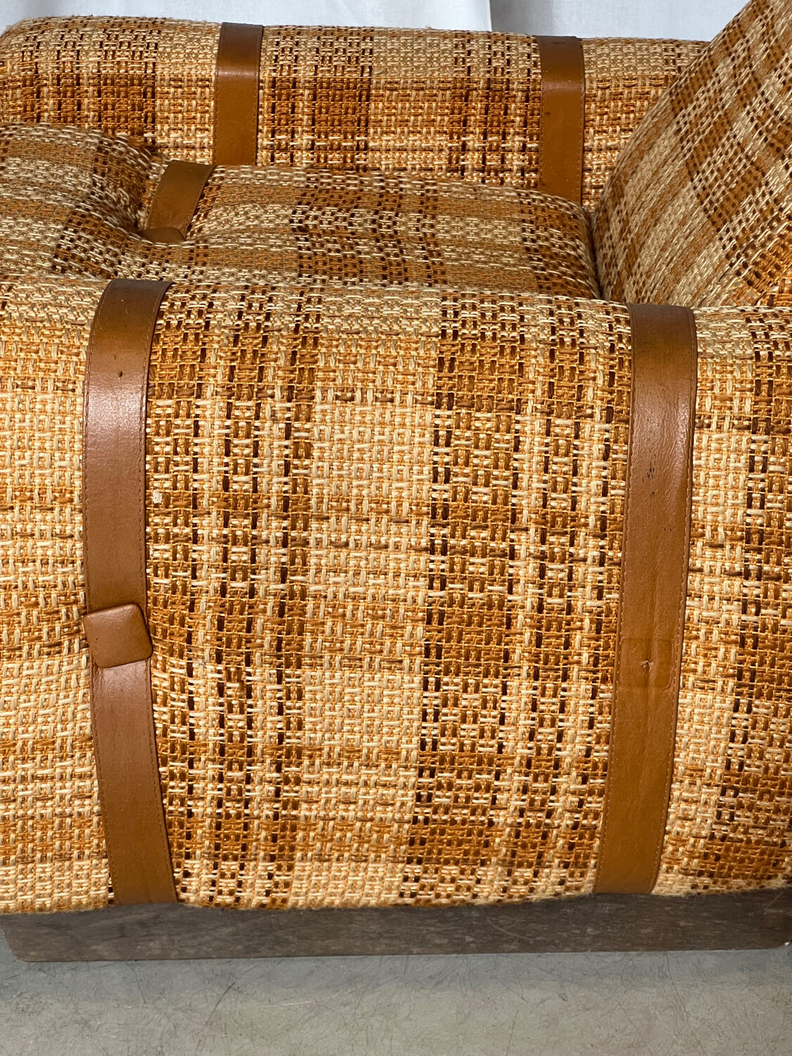 Vintage 1970s armchair in beige, orange, and brown tweed