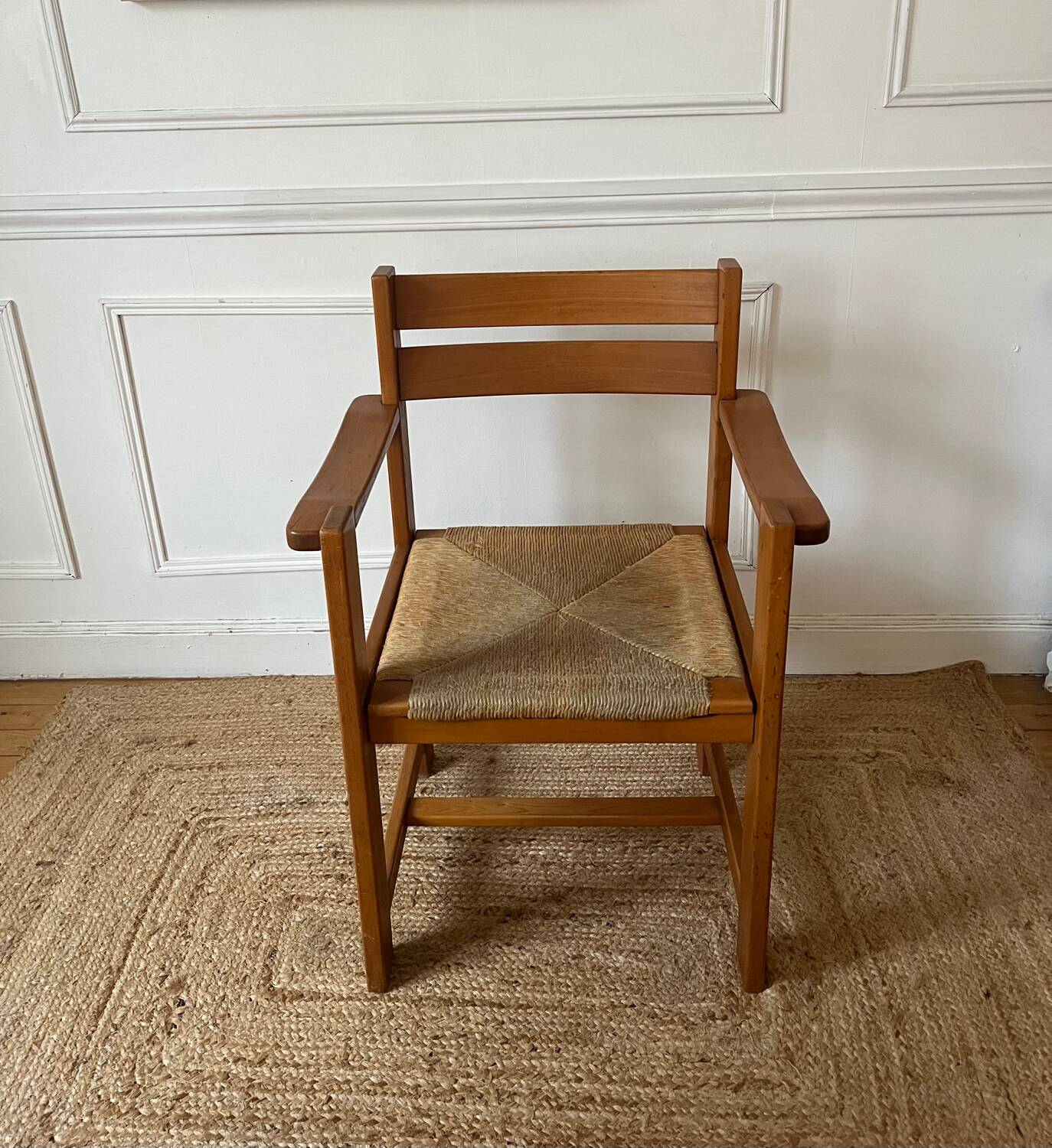 Armchair in elm and straw Maison Regain