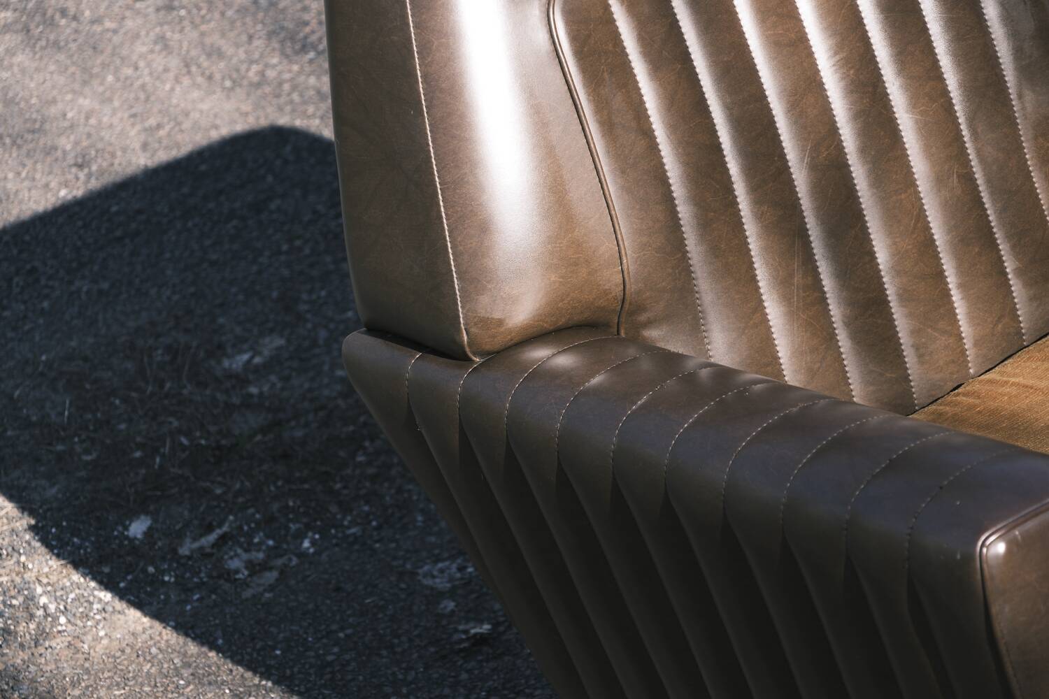 Vintage 60s armchair in brown skai and mustard fabric – restored