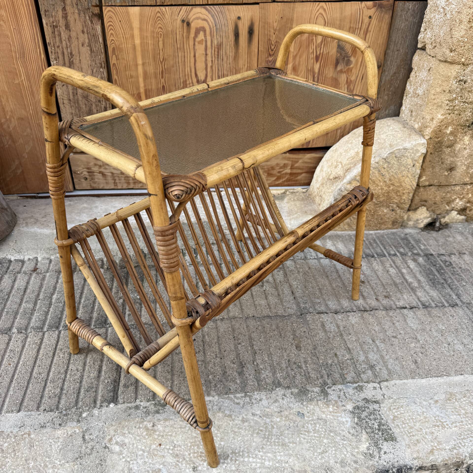 1950s Italian Rattan Side Table