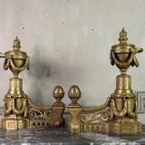 Paire De Chenets De Style Louis XVI En Bronze Doré, XIXème Siècle