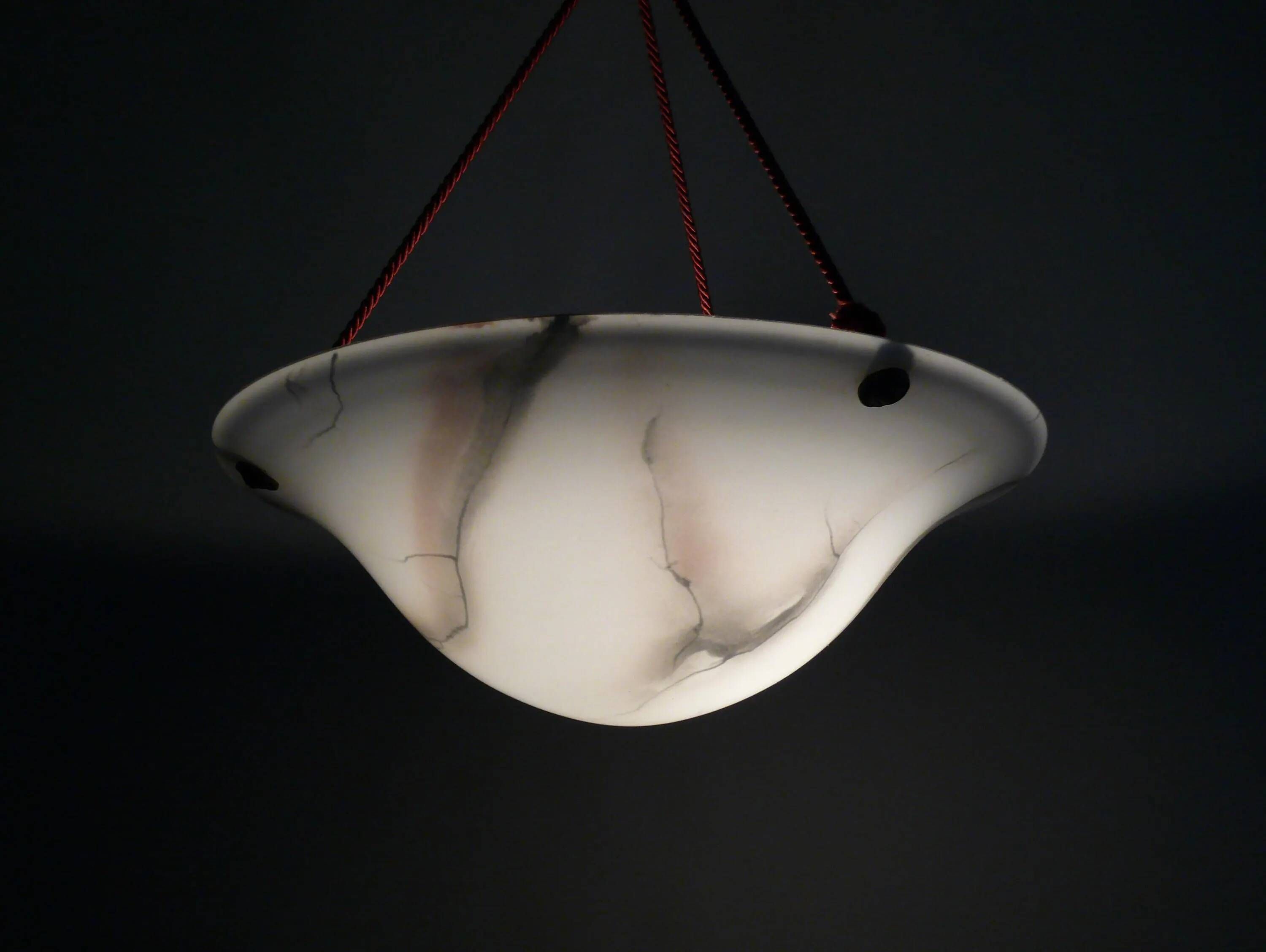 Large Art Deco marbled glass pendant light with rope suspension, 1940s-1960s