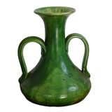 Vase ancien français en faïence de style Art nouveau à glaçure verte