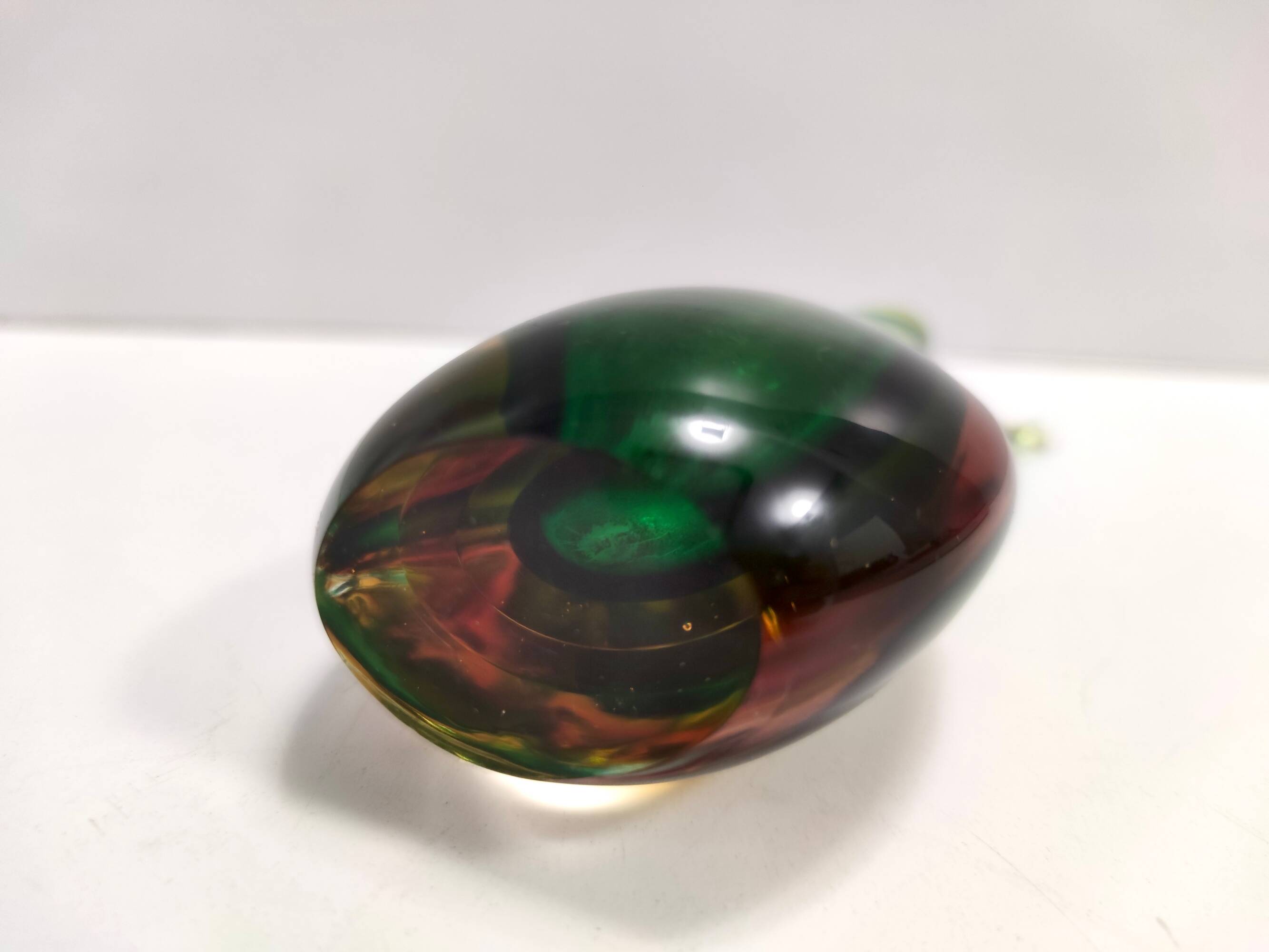 Green and Orange Sommerso Murano Glass Vase by Flavio Poli, Italy