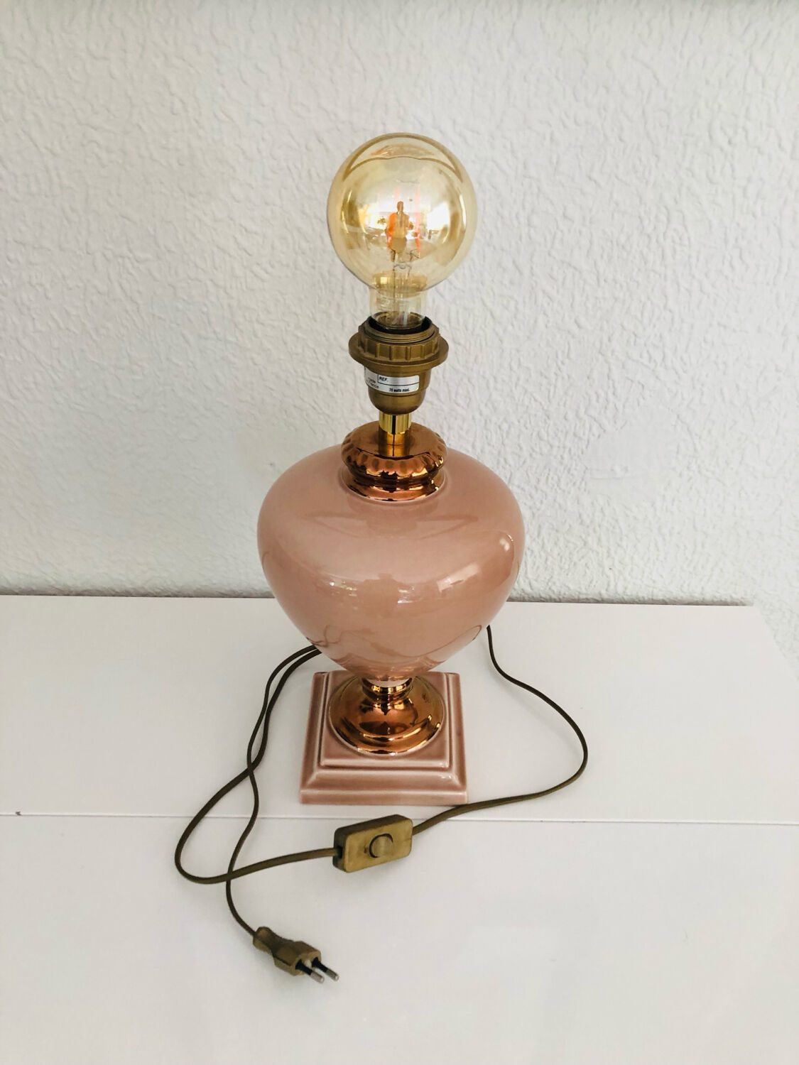 Ceramic lamp in pink and copper signed Louis Drimmer, circa 1980.