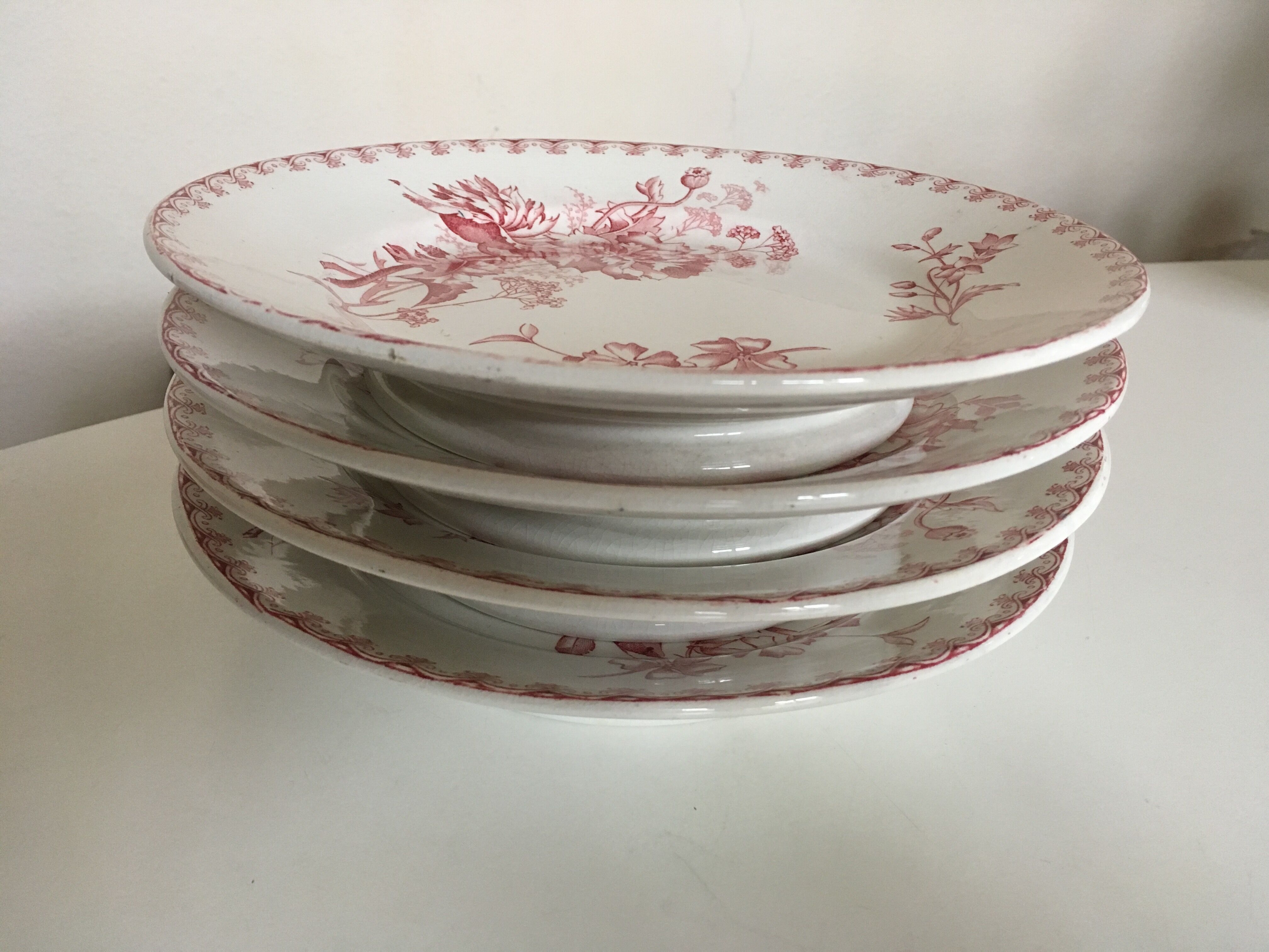 Set of 4 plates raised Sarreguemines land railway 19th décor Vega