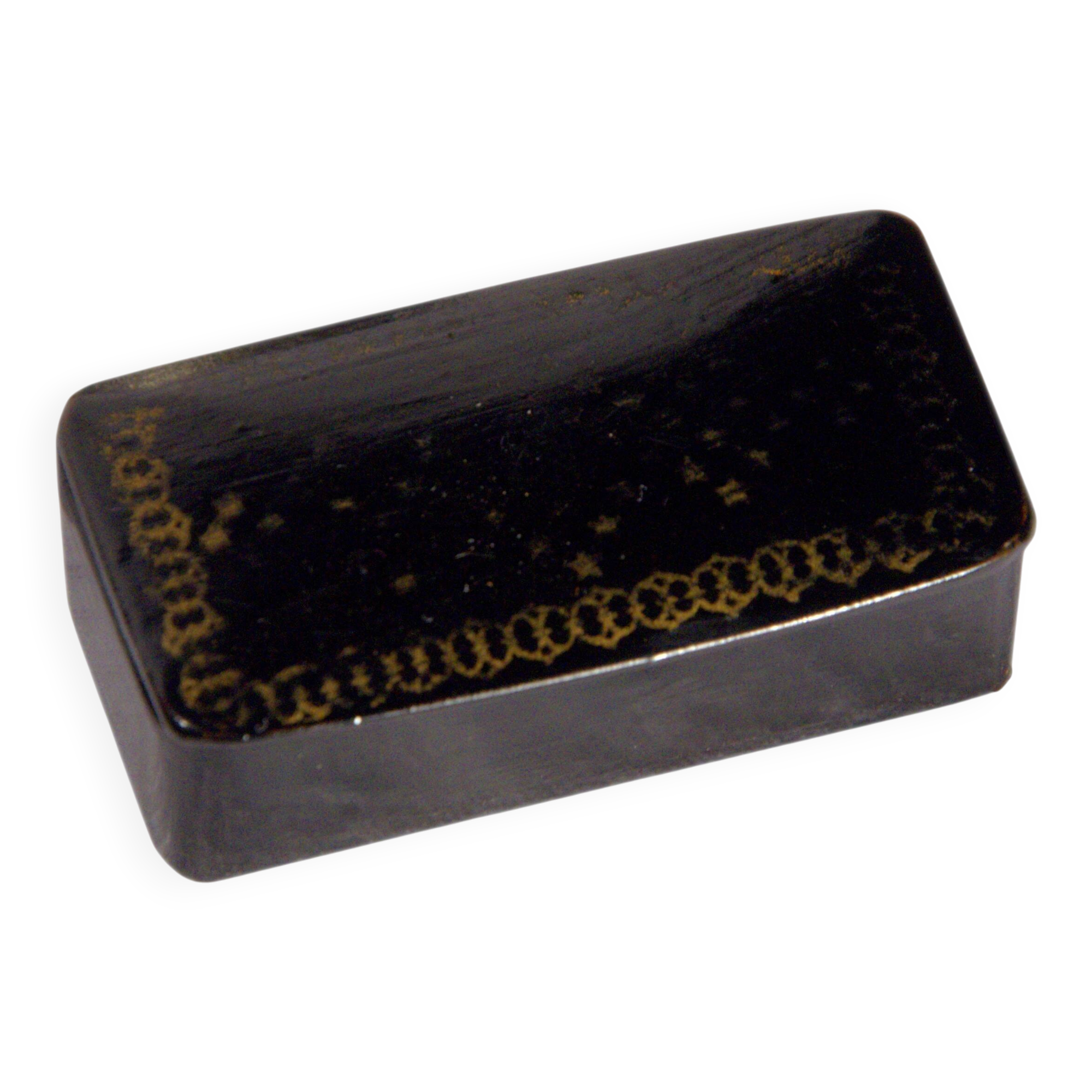 Antique snuff box, black and gold, Napoleon III style, 6cm