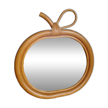 Miroir pomme en rotin vintage / osier - Années 60/70