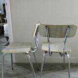 Paire de chaises en formica effet veines de bois et chant doré