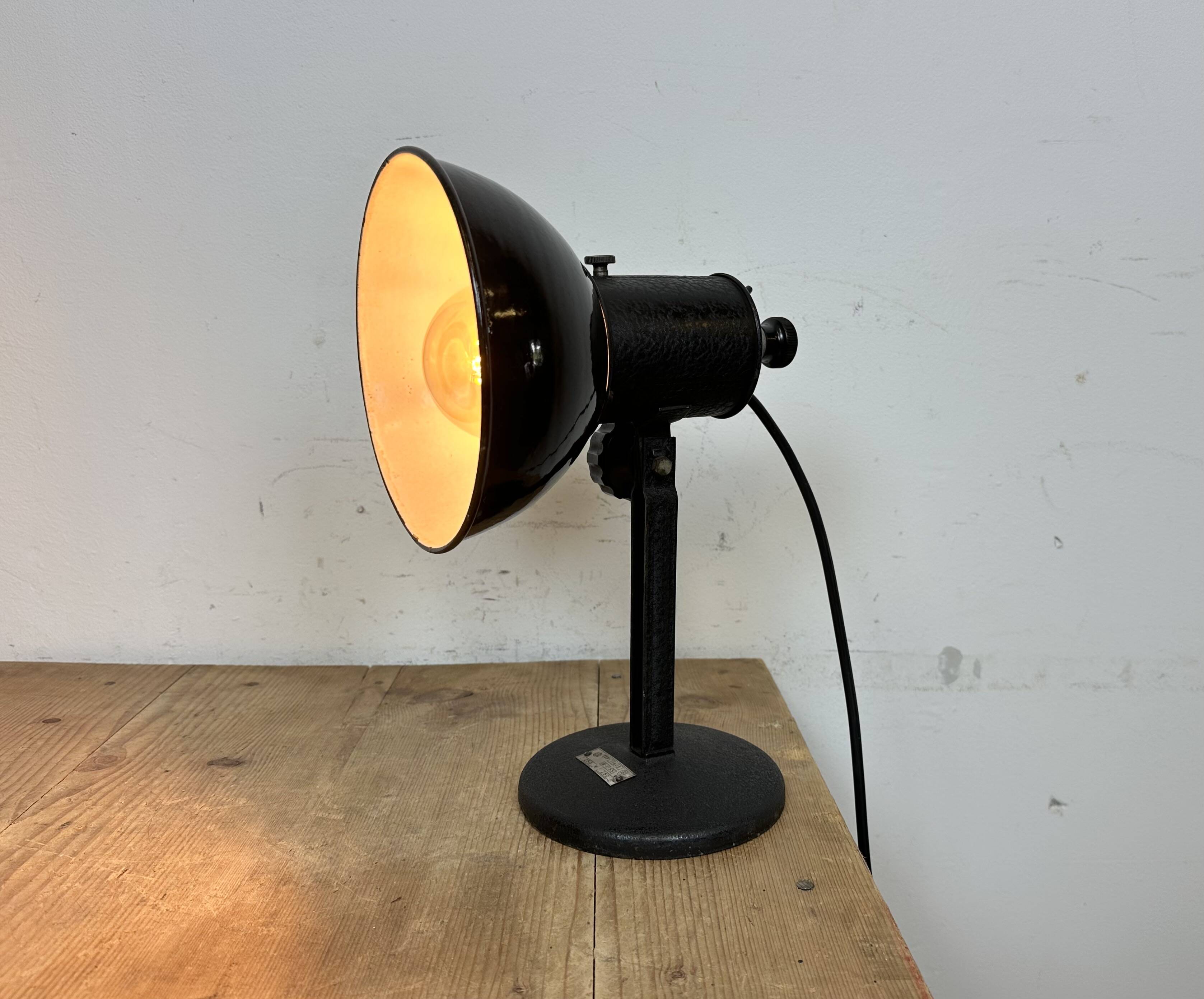 Vintage black enamel table photo lamp, 1950s