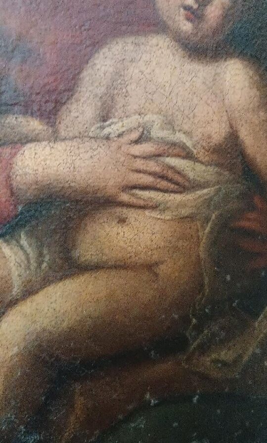 Old painting, oil on canvas, Virgin with Child