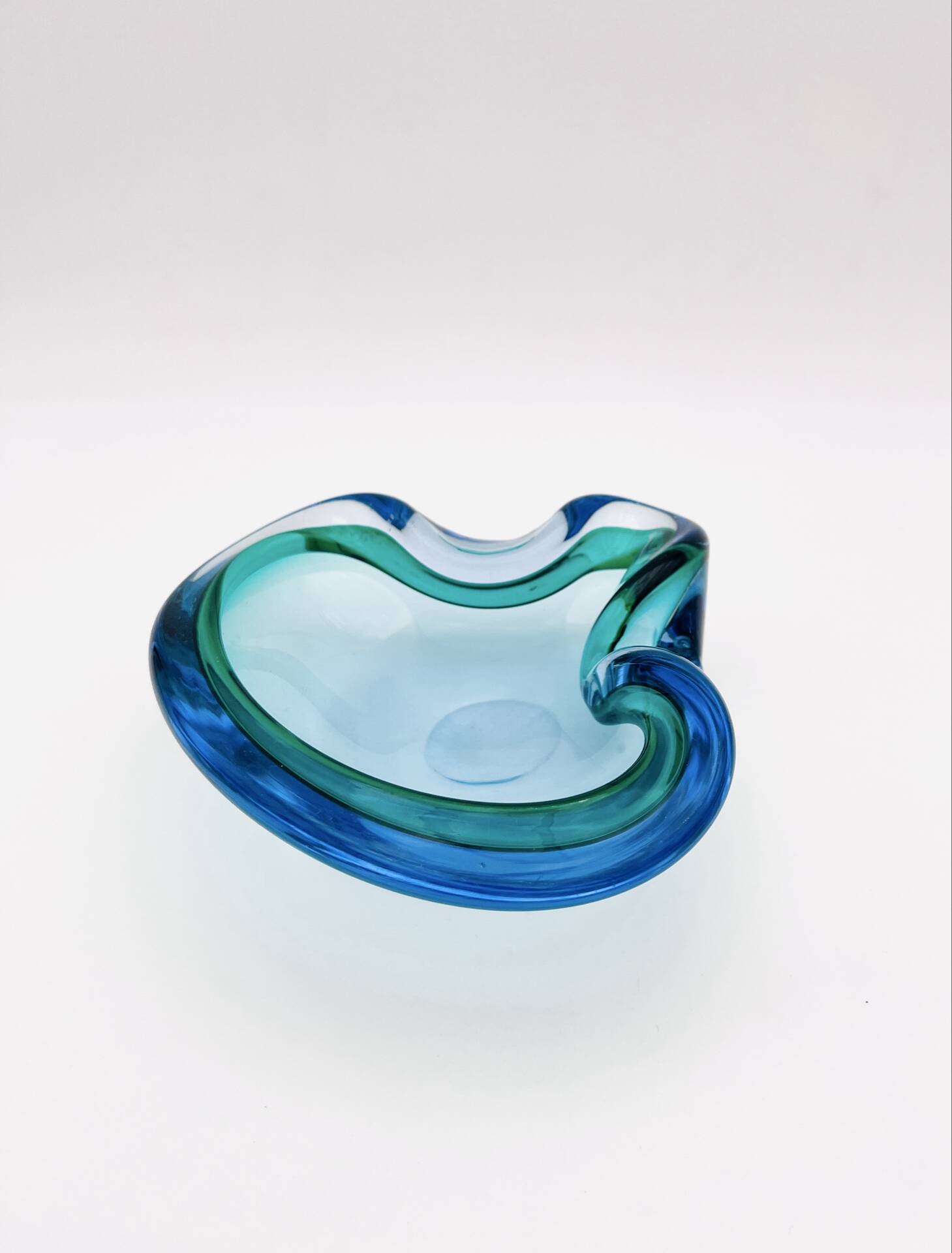Flavio Poli Seguso Sommerso Emerald Green Blue Vintage 60s Ashtray