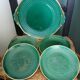 Dessert or cheese set, dish and 4 plates, Saint Clément green and gold