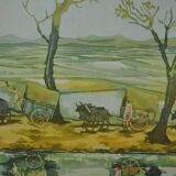 Malagasy silk zebu painting from the 70s