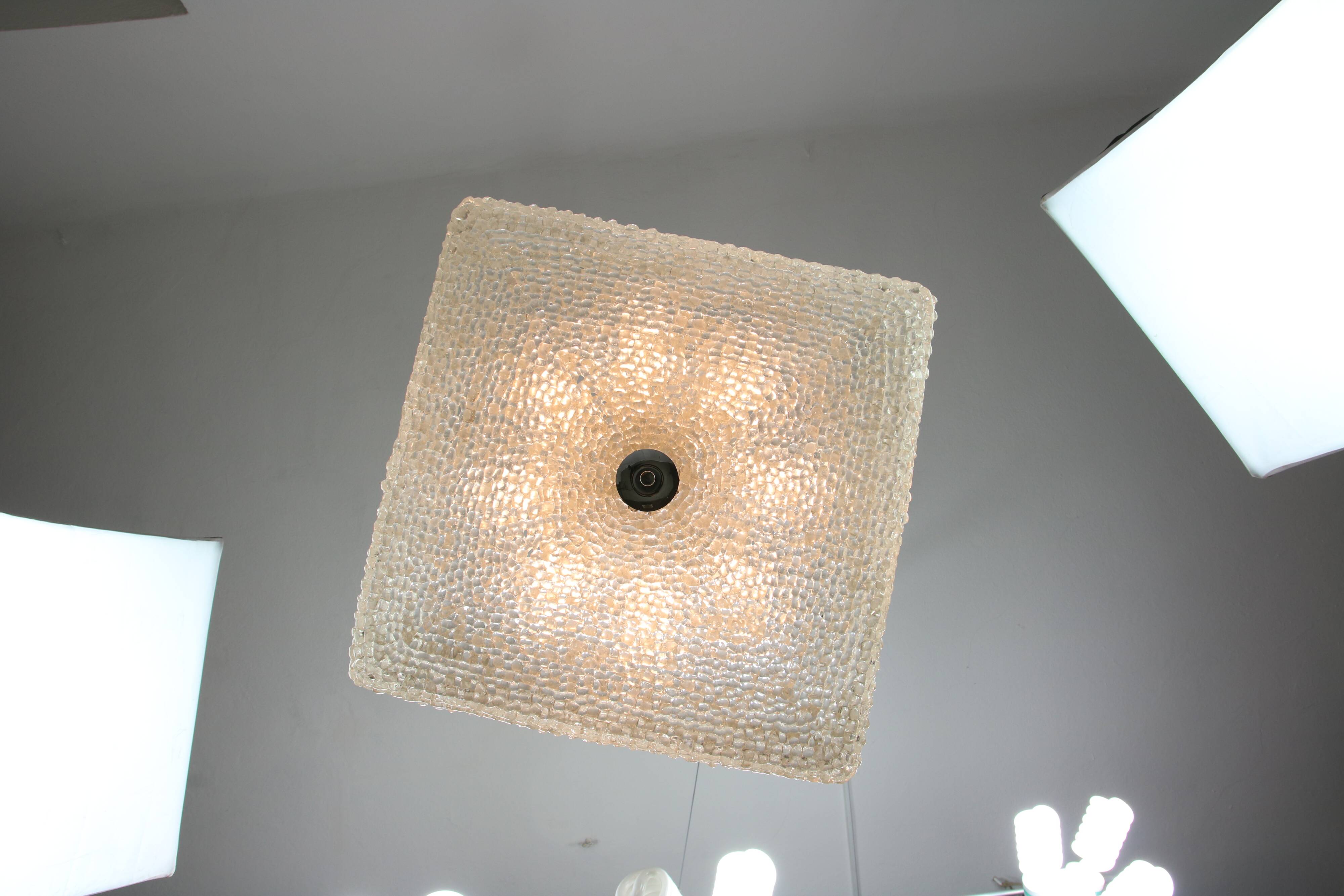 Vintage Textured Glass Chandelier: Mid-Century Kalmar Style Pendant Light
