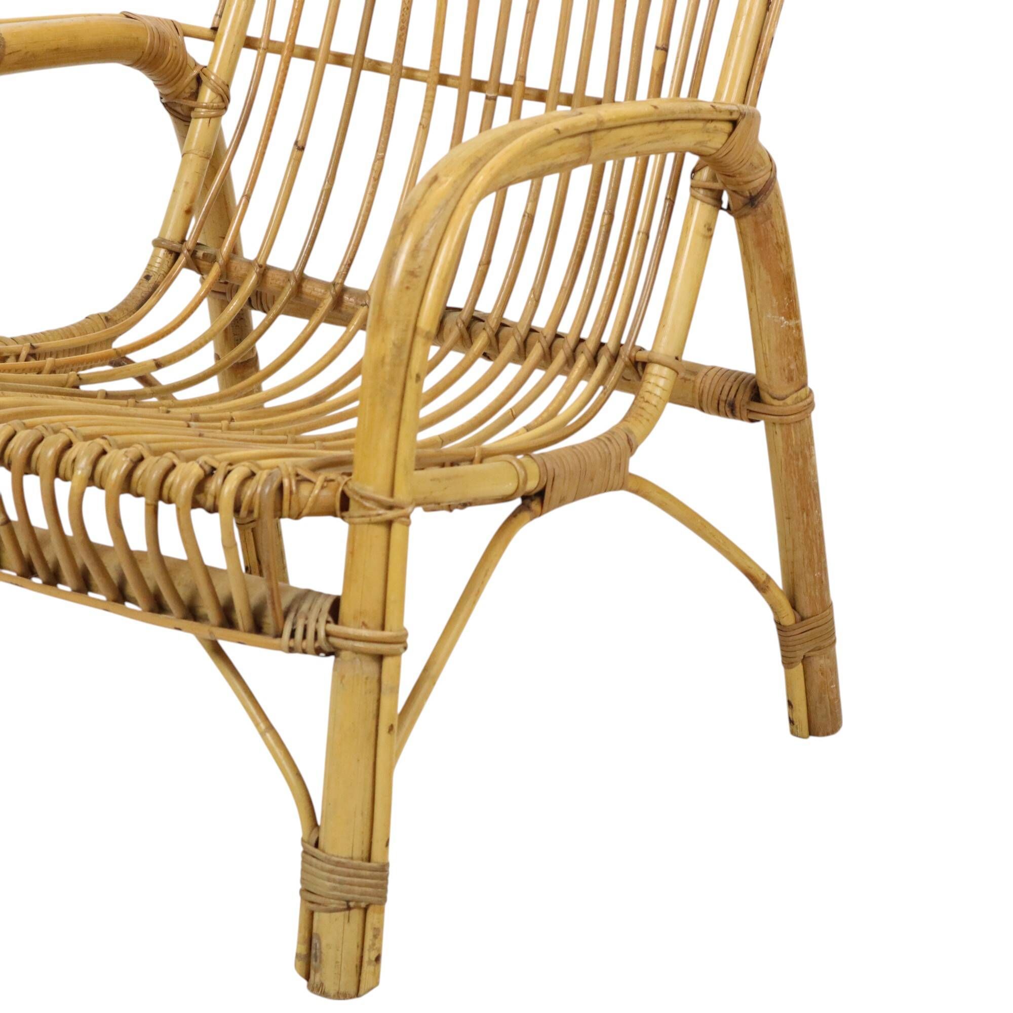 Italian rattan armchair, French Riviera style; Bohemian style side table