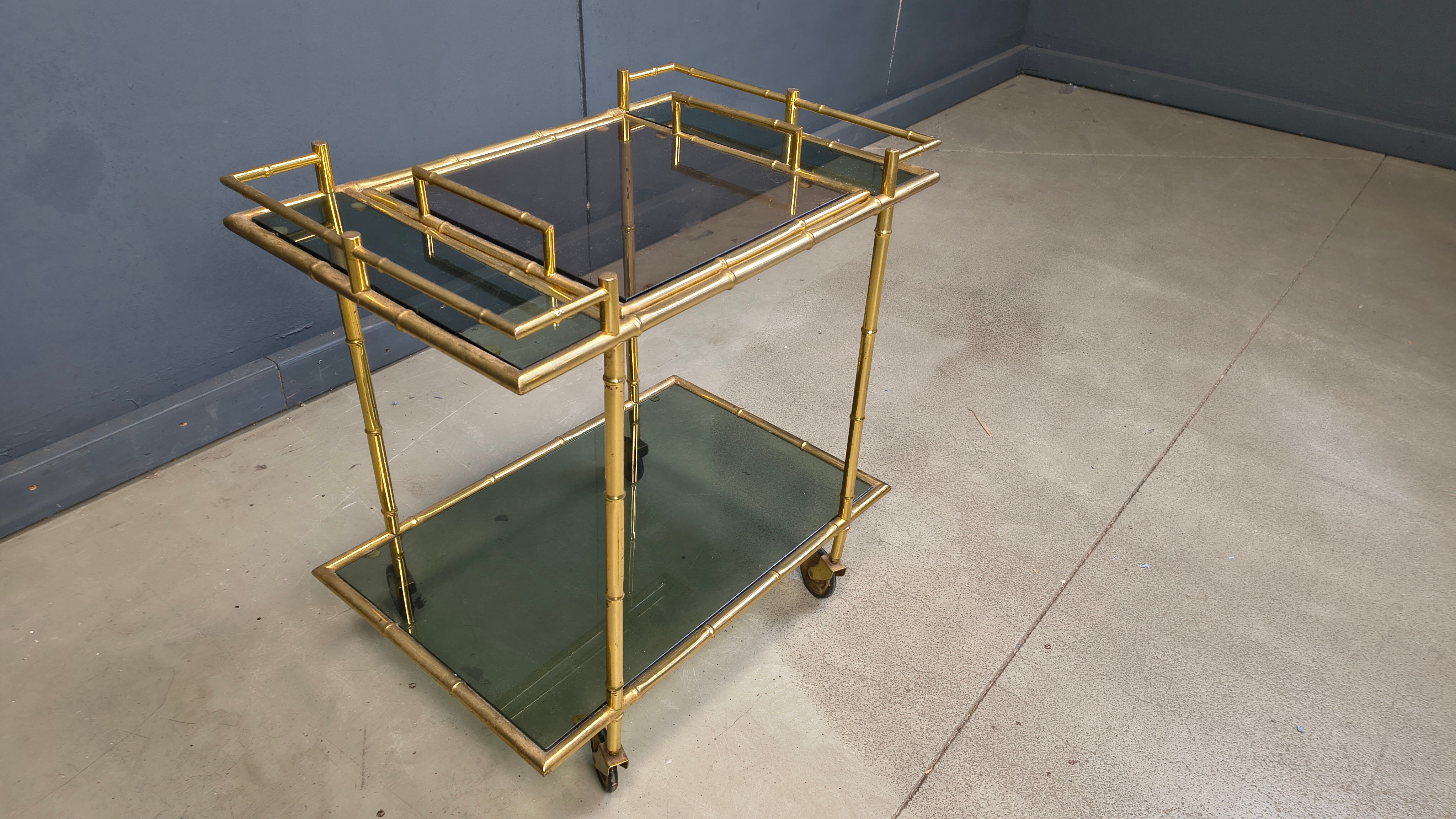 Vintage brass faux bamboo trolley, 1960s