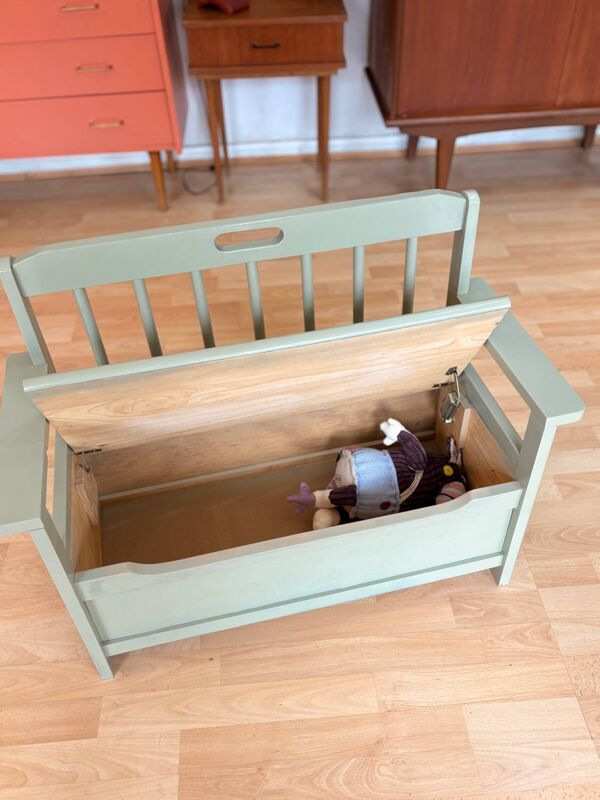 Banc enfant coffre à jouet vert céladon