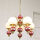 Mid-Century Italian Brass, Opaline & Ceramic Chandelier