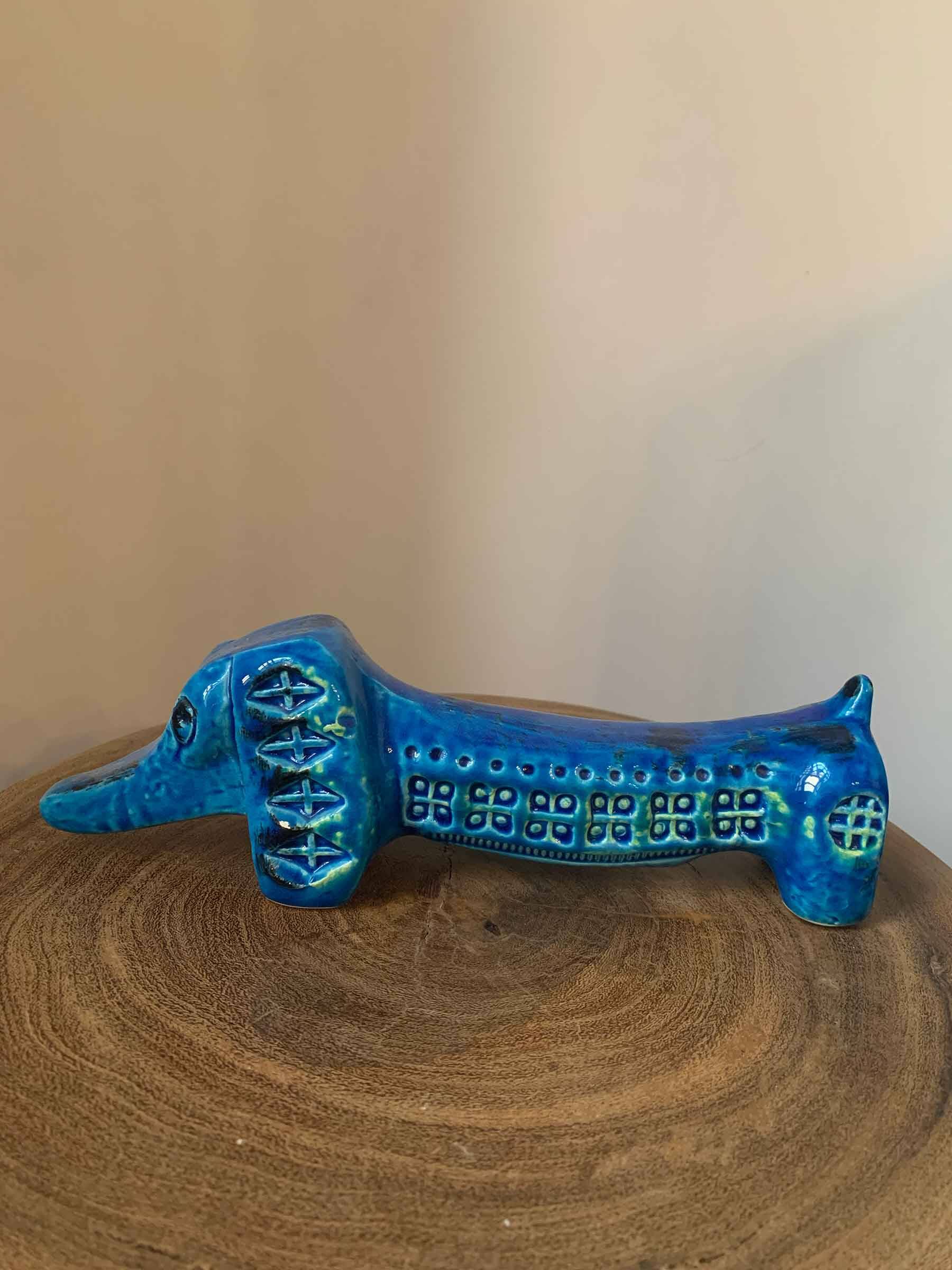 Teckel chien par Aldo Londi pour Bitossi, série bleue Rimini
