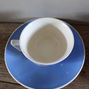 2 coffee cups and saucers pink Digoin Sarreguemines blue Villeroy Boch