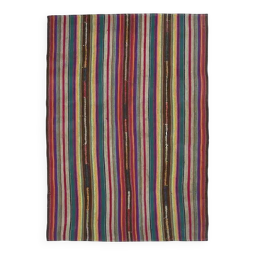 Tapis kilim vintage turc Oushak fait à la main en laine et coton multicolore