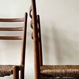 Set of 2 Italian chairs in wood and straw, Gio Ponti style 1950