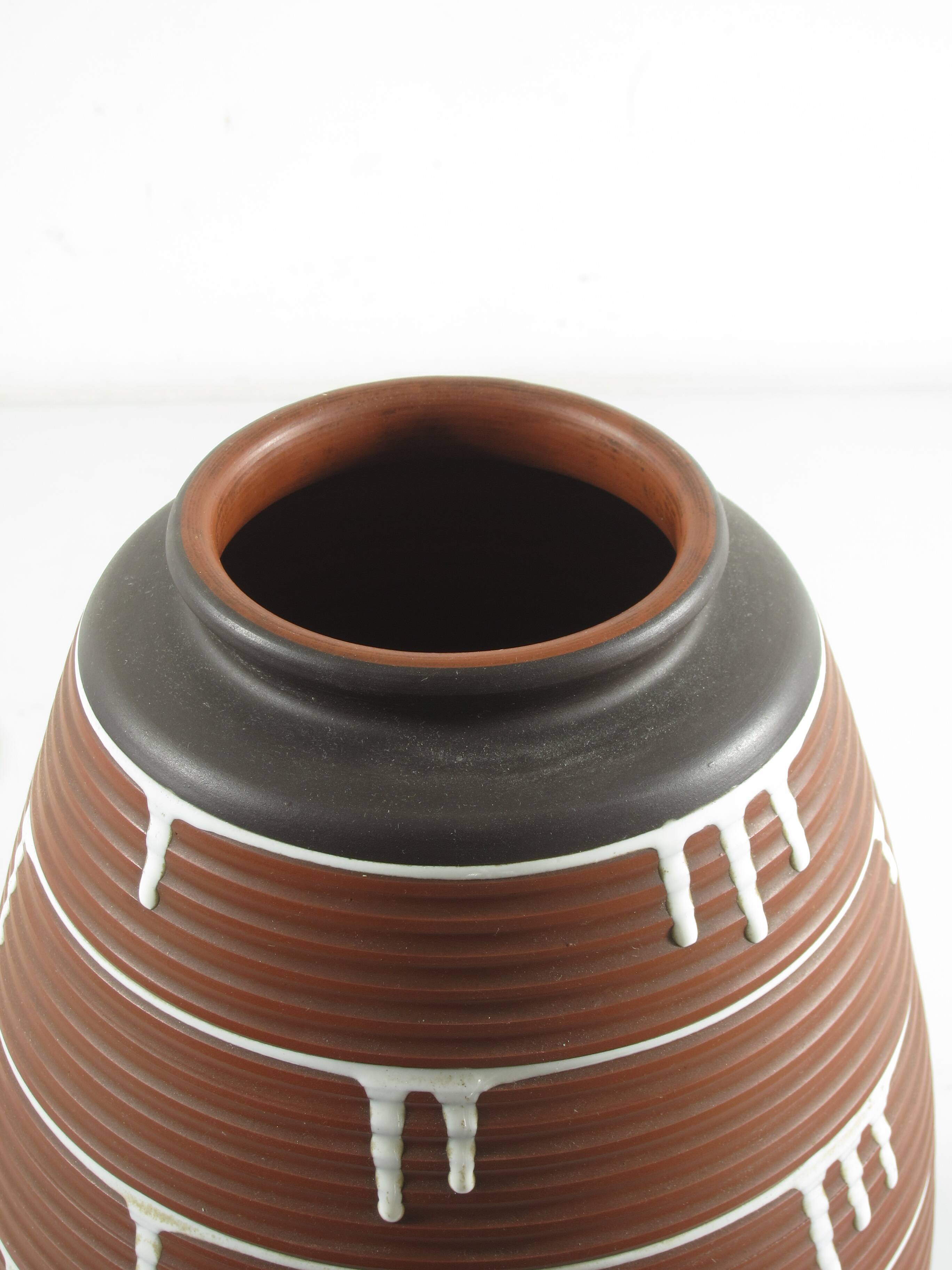1950s Ceramic Vase with Brown & Black Drip Glaze