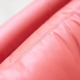 Armchair and pouf in red leather, Vitelli and Ammannati, for Brunati 70/80