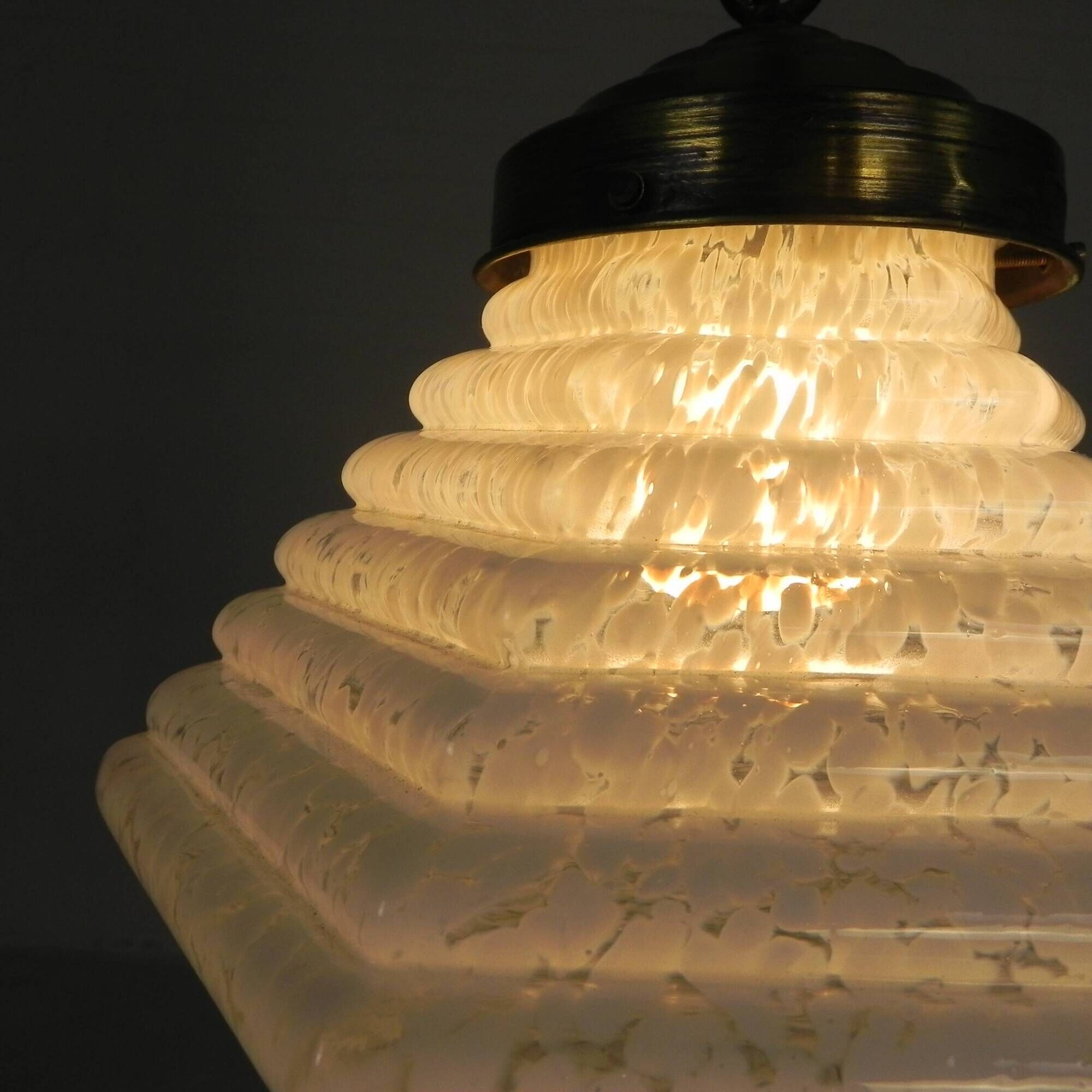 Art Deco pendant lamp with a hexagonal stepped glass shade, 1930s