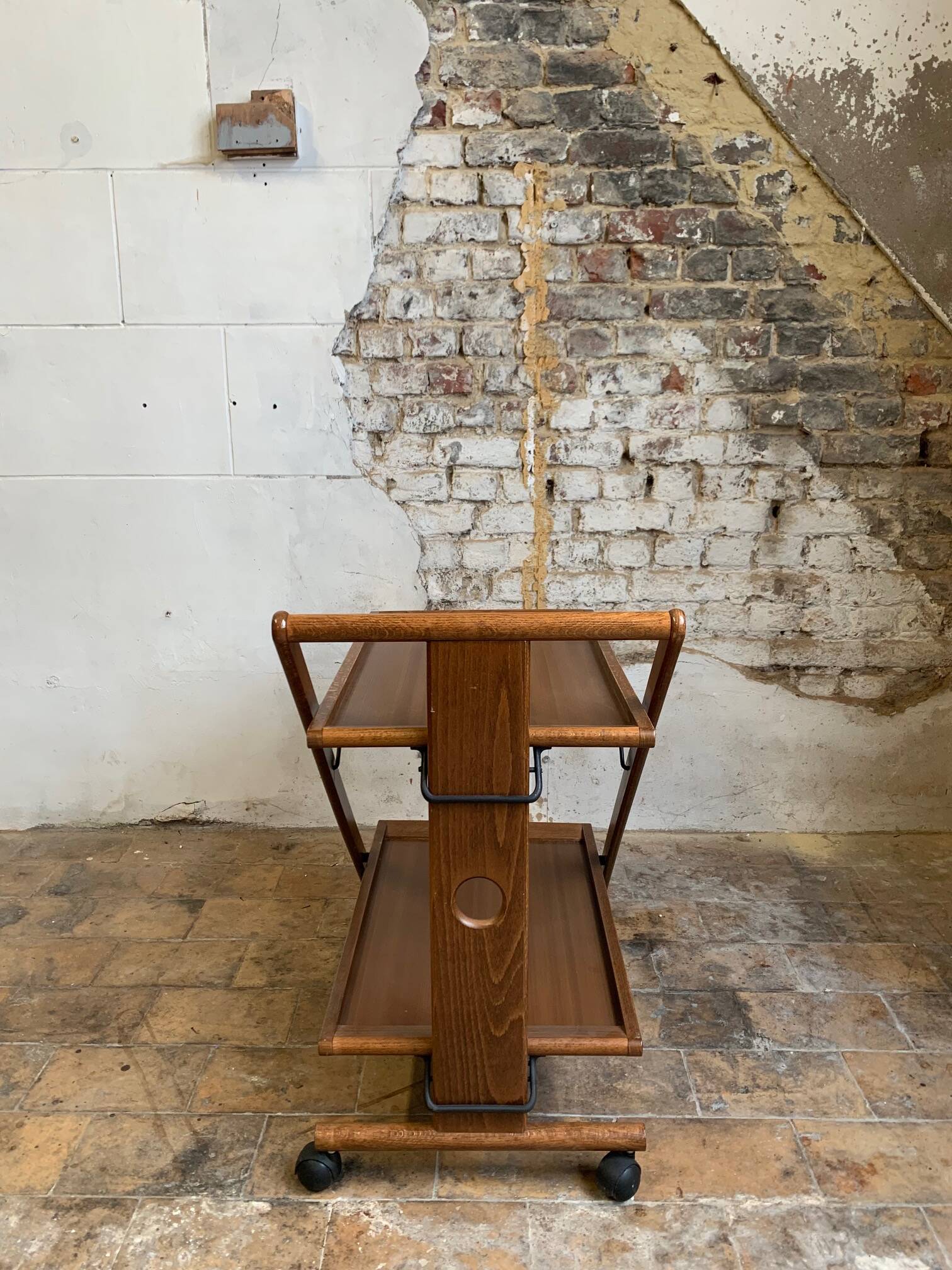 Mid-century modern folding wooden service trolley from the 1960s