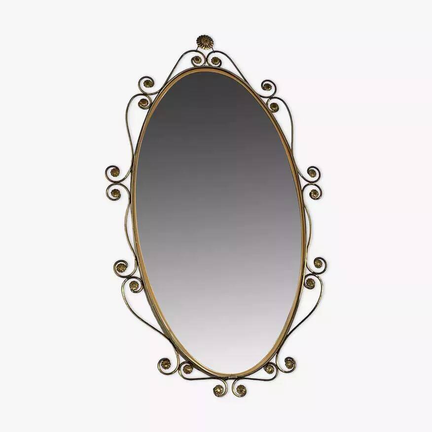 50s oval brass mirror
