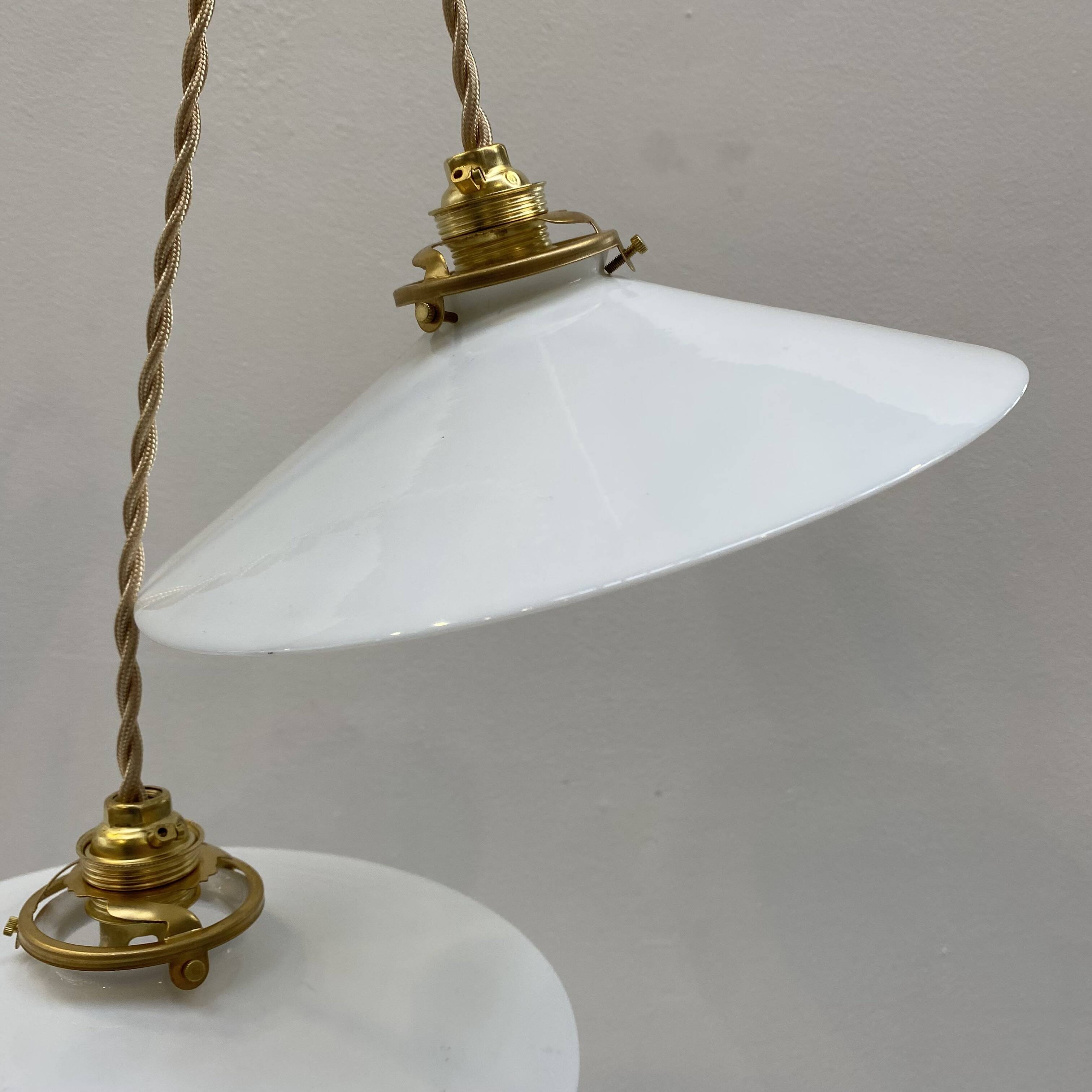 Pair of white opaline pendant lights