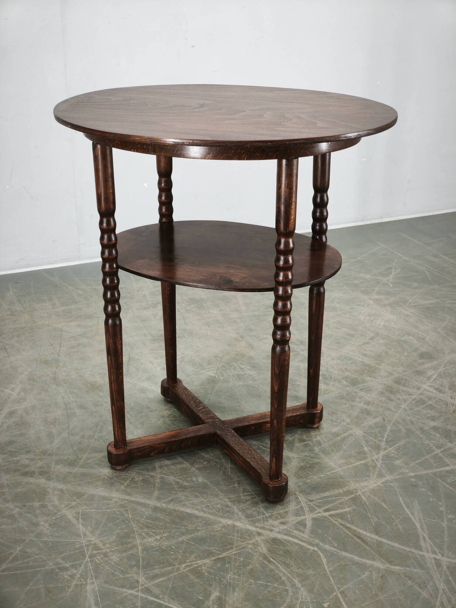 1920s Czech Art Deco Oval Beech Side Table with Lower Shelf