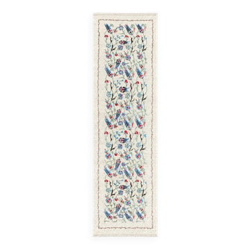 Tapis de couloir en soie noué à la main, tapis à motif floral en ivoire pour la cuisine