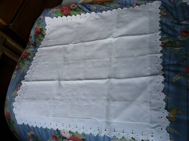 Old pair of pillowcases with openwork embroidery, monogrammed AR, 79x79cm.