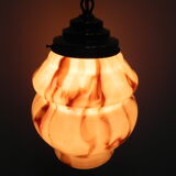Art Deco hanging lamp with marbled salmon-coloured shade