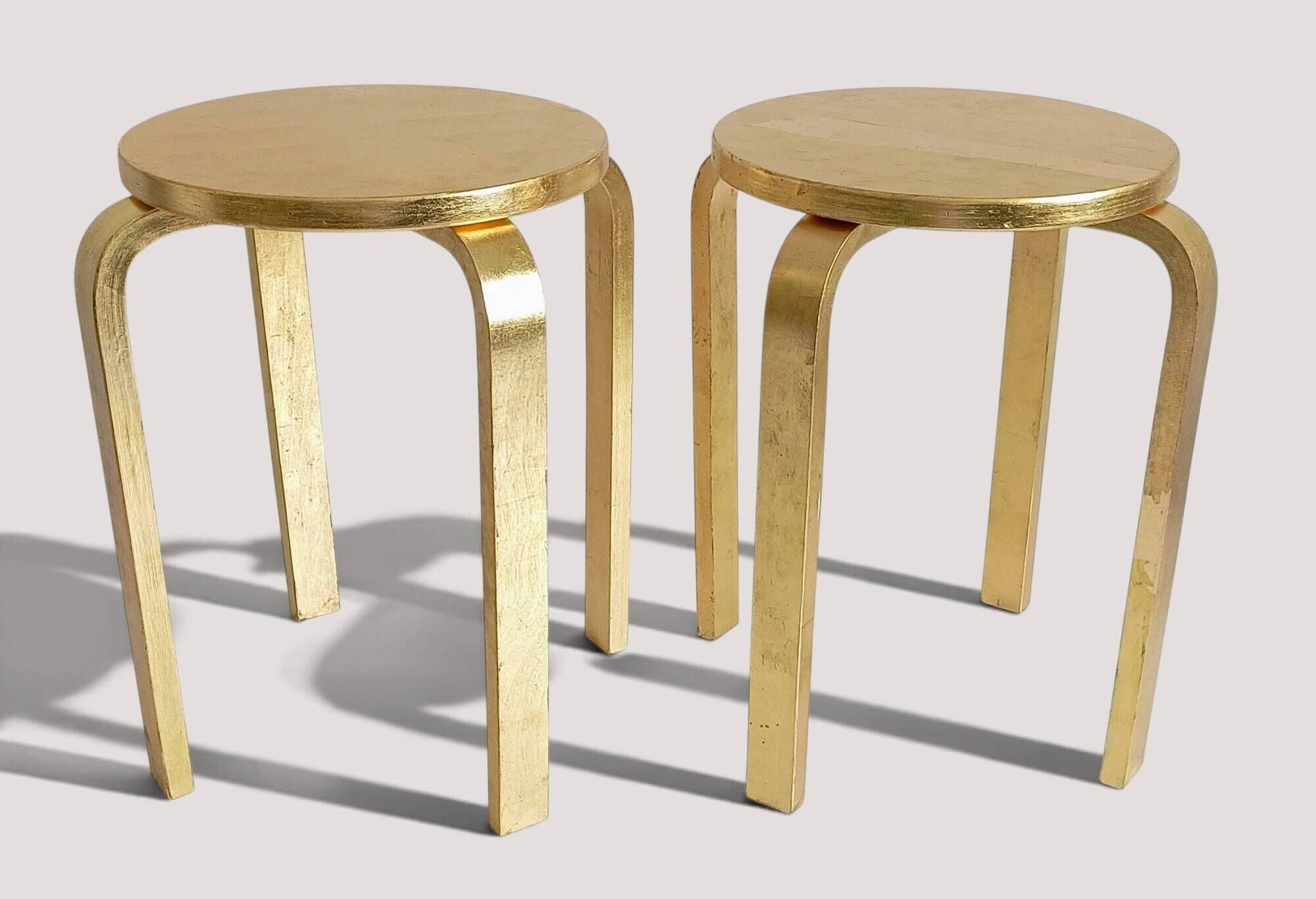 1990s IKEA Frosta Stools in the Style of Alvar Aalto, Gold Leaf Covered