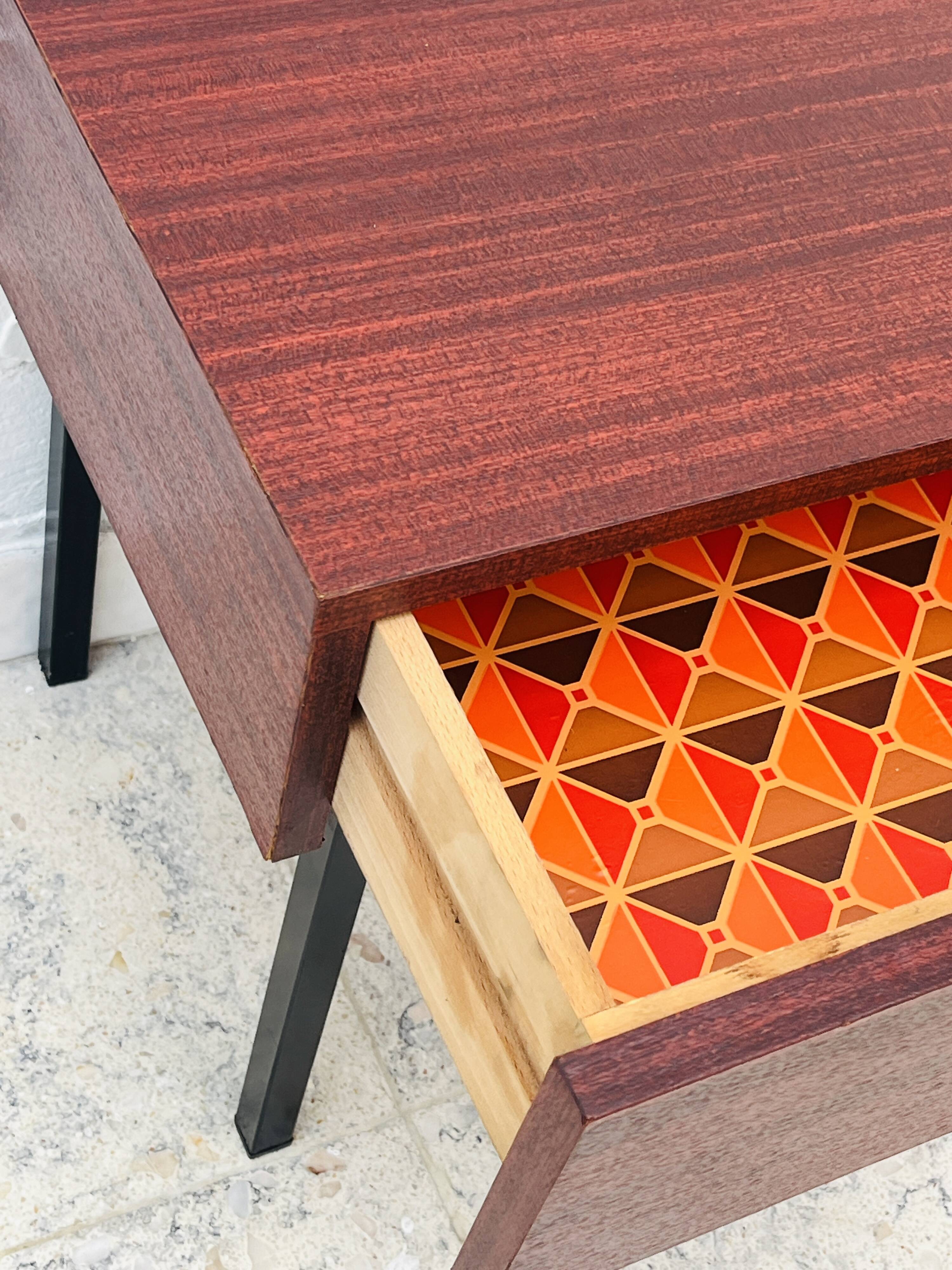 Vintage bedside table wood and metal from the 70s