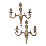 Pair Of Mid Century Gustavian Style Brass  Wall Sconces