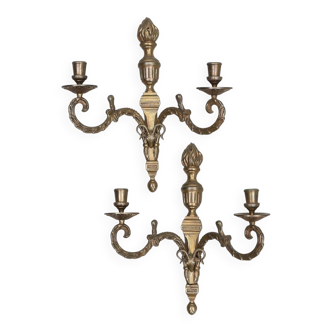 Pair Of Mid Century Gustavian Style Brass  Wall Sconces