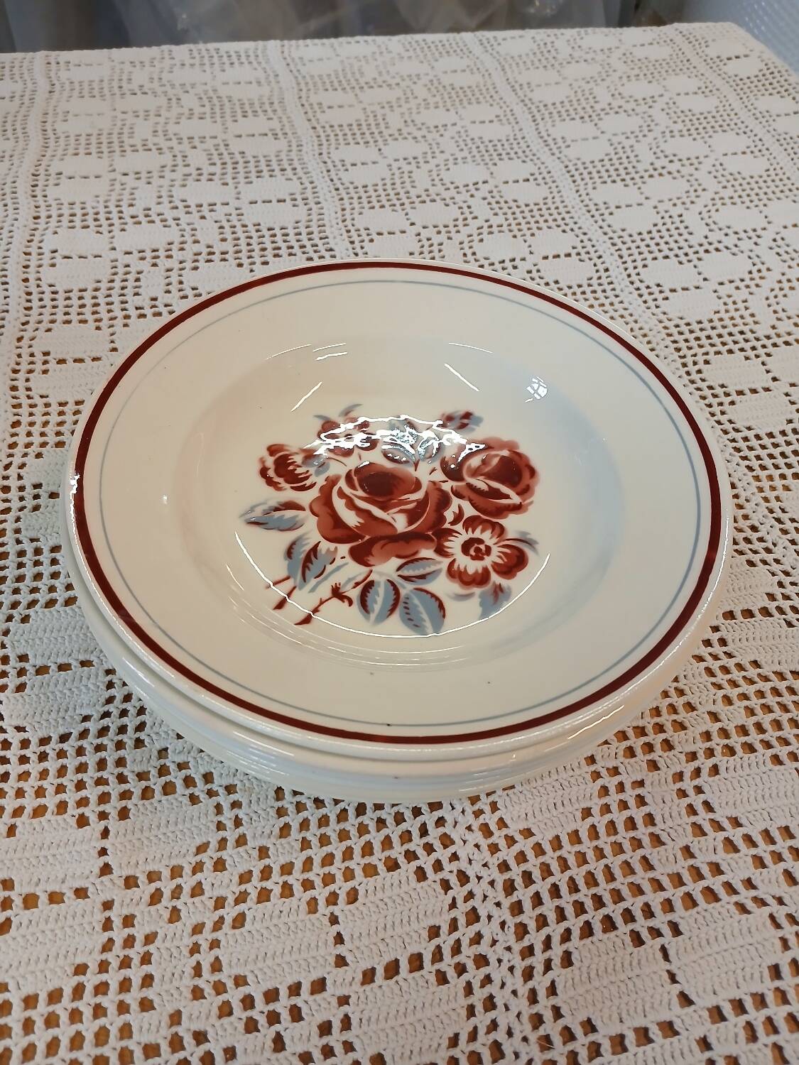 6 mismatched antique soup plates