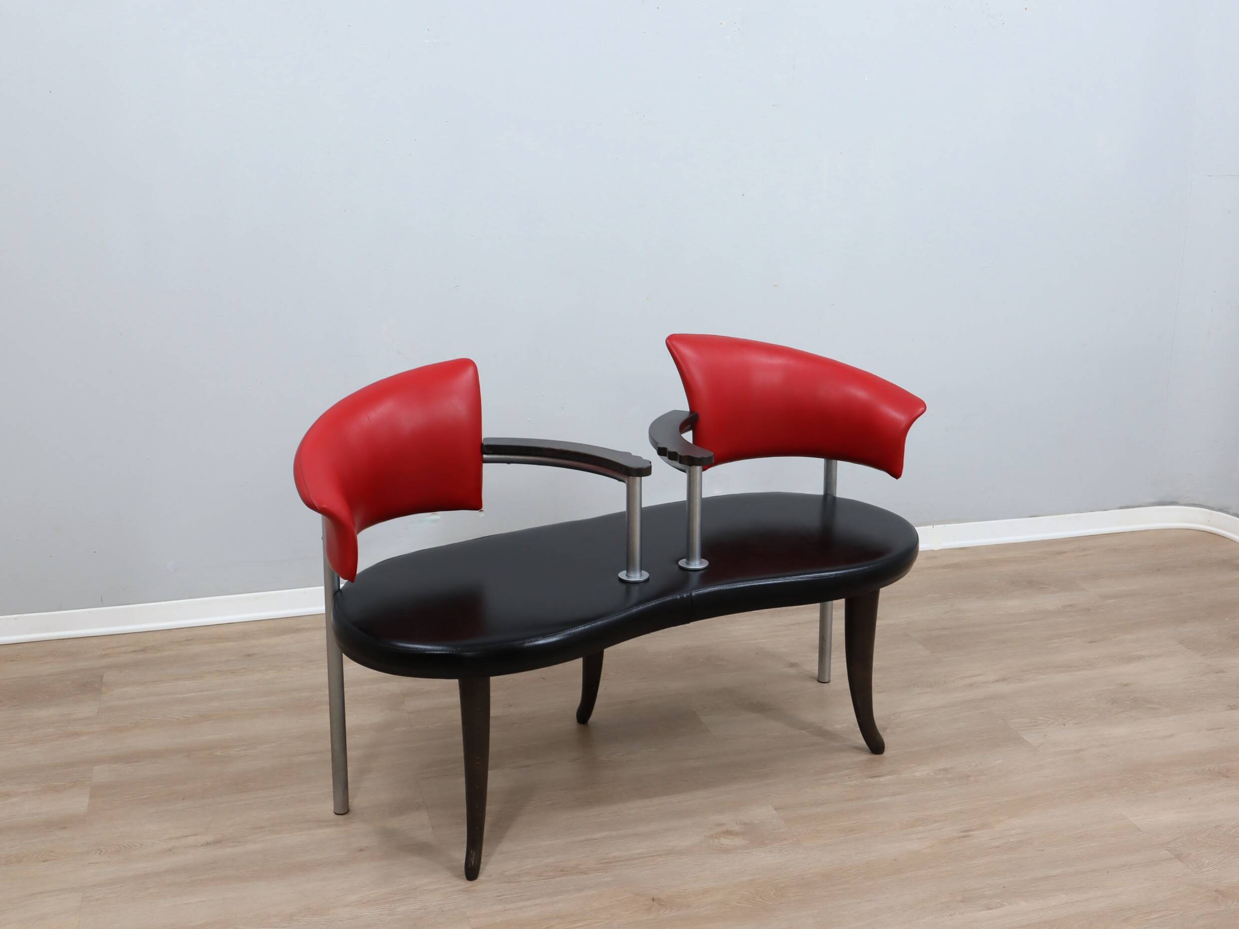 1990s Italian black and red post modern design bench